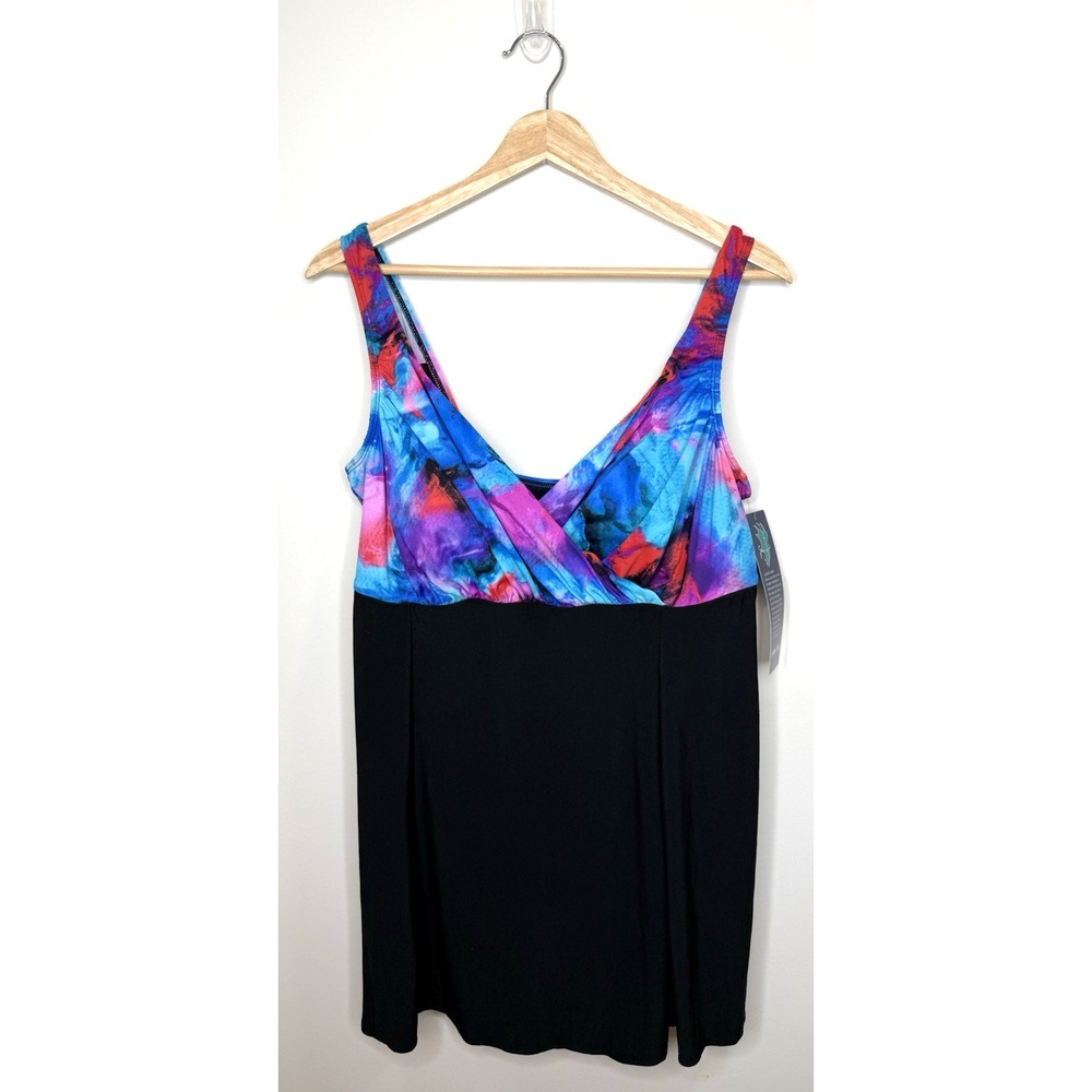 NEW Longitude One Piece Swimsuit Dress 16 Babydoll CrissCross Skort Tank Bathing